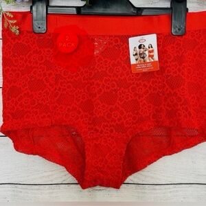 💜Parade Red Lace Mesh Boyshort Underwear, size:XL “RED One ONLY”